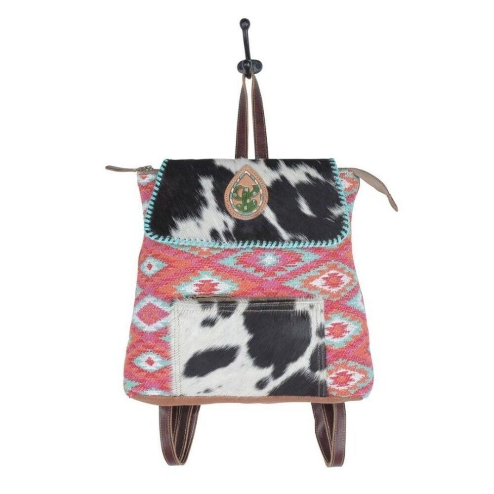 Myra Bag Handmade Serein Backpack Upcycled Canvas & Cowhide Leather - Picture 5 of 9